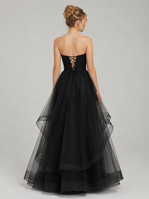 Light Pink A Line Strapless Organza Prom Dress - KissProm