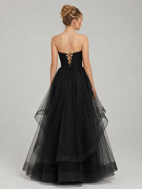 Light Pink A Line Strapless Organza Prom Dress - KissProm