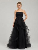 Light Pink A Line Strapless Organza Prom Dress - KissProm
