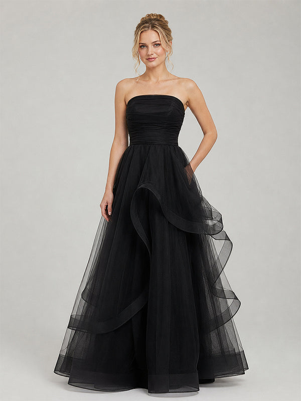 Light Pink A Line Strapless Organza Prom Dress - KissProm