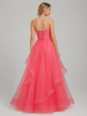 Light Pink A Line Strapless Organza Prom Dress - KissProm