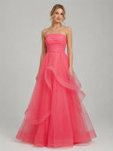 Light Pink A Line Strapless Organza Prom Dress - KissProm