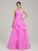 Light Pink A Line Strapless Organza Prom Dress - KissProm