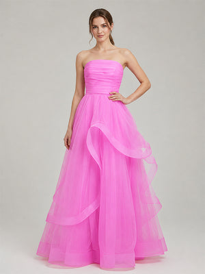 Light Pink A Line Strapless Organza Prom Dress - KissProm