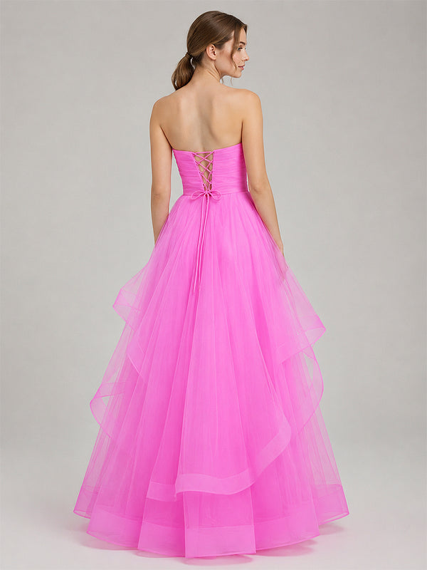 Light Pink A Line Strapless Organza Prom Dress - KissProm