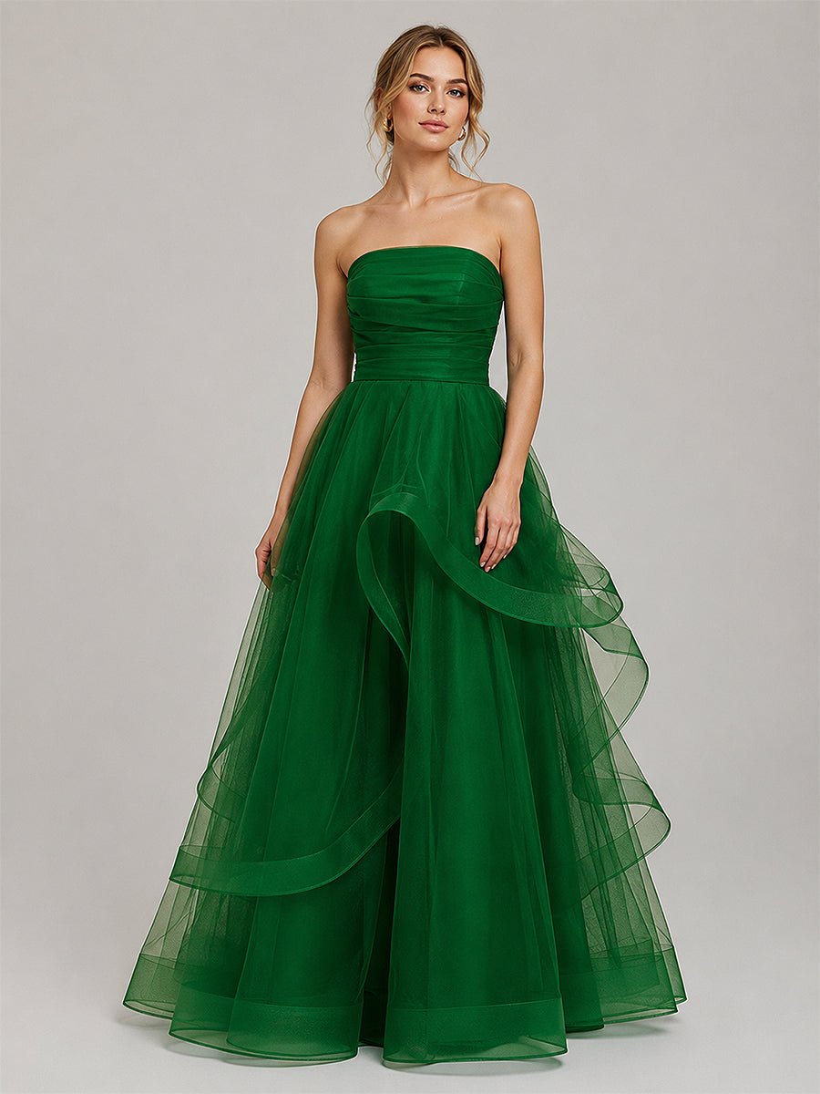 Green A Line Strapless Organza Prom Dress - KissProm