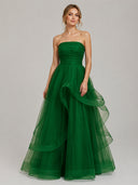 Light Pink A Line Strapless Organza Prom Dress - KissProm