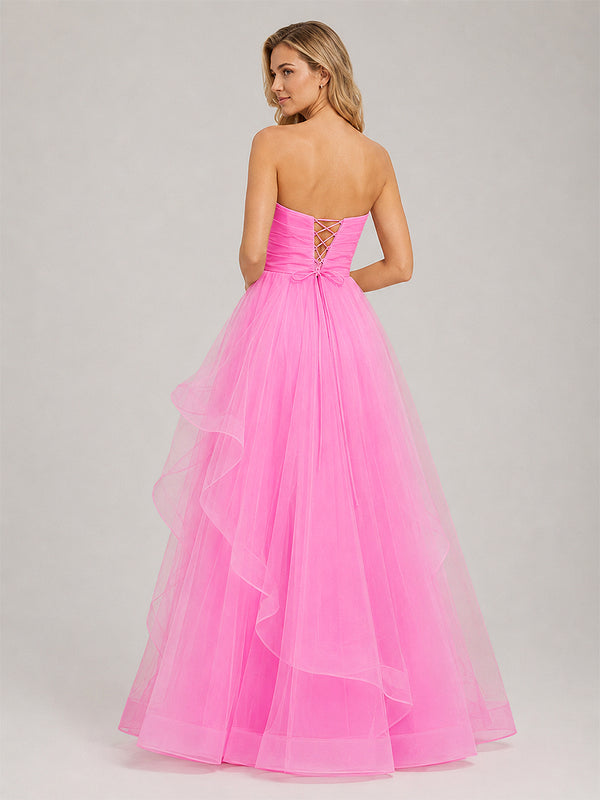 Light Pink A Line Strapless Organza Prom Dress - KissProm