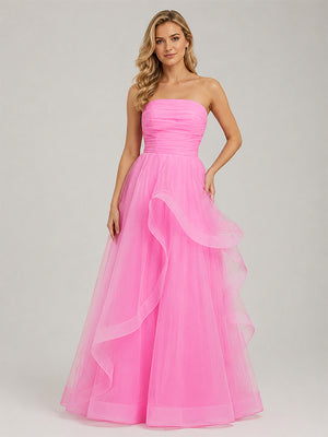 Light Pink A Line Strapless Organza Prom Dress - KissProm