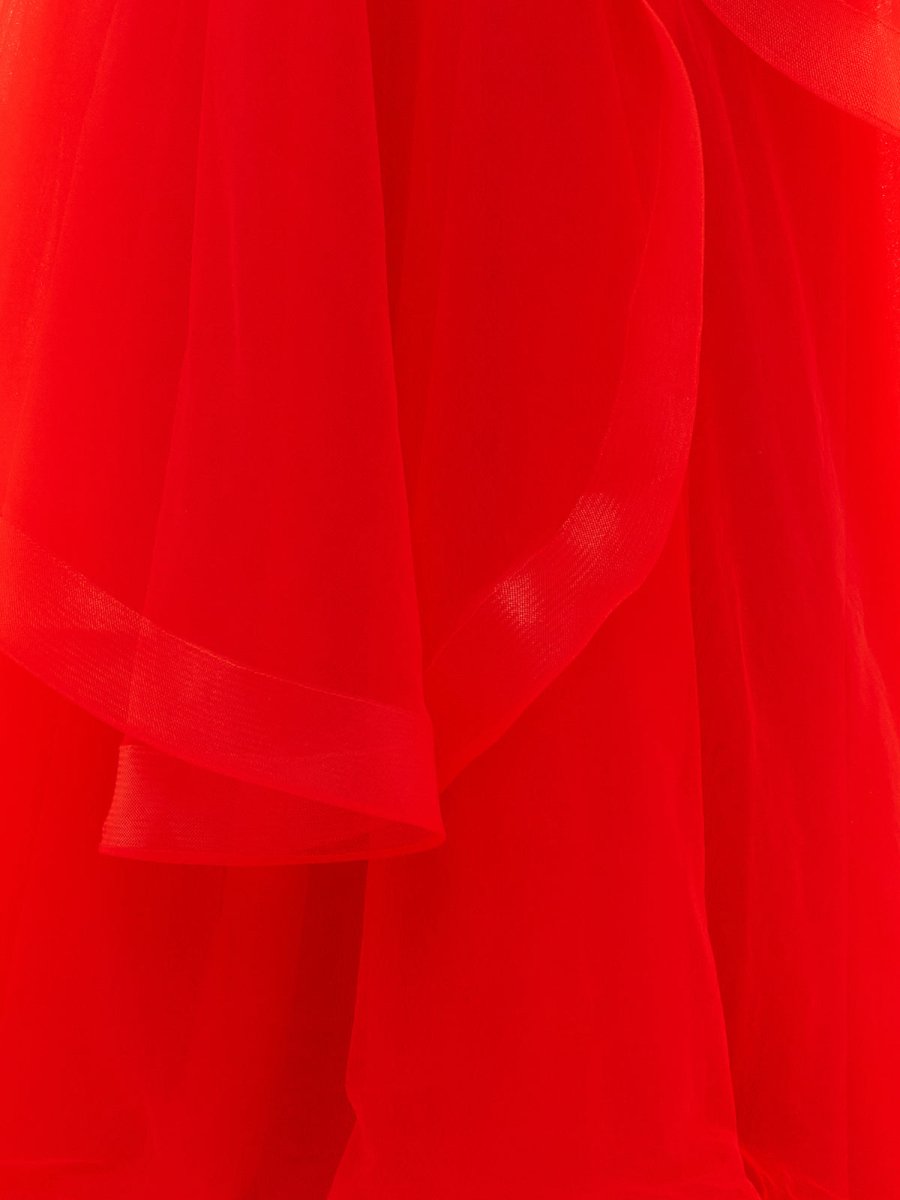 KissProm-Elisa Red A Line Strapless Organza Prom Dress