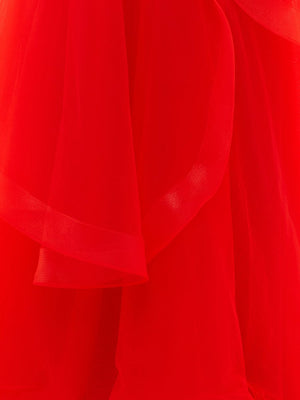 KissProm-Elisa Red A Line Strapless Organza Prom Dress