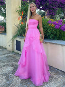 Light Pink A Line Strapless Organza Prom Dress – Prom Dress by KissProm | Available at KissProm