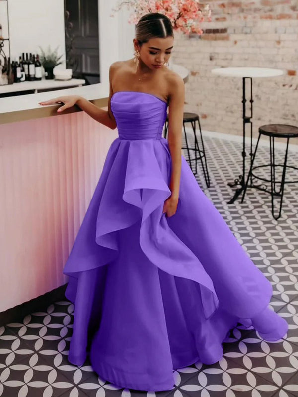 KissProm-Elisa Lilac A Line Strapless Organza Prom Dress