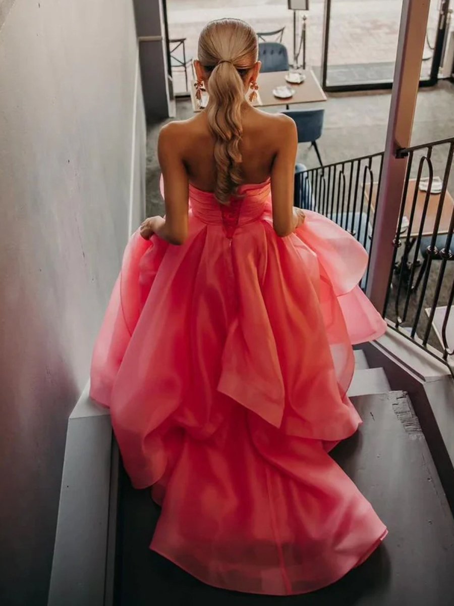 Elisa Light Pink A Line Strapless Organza Prom Dress