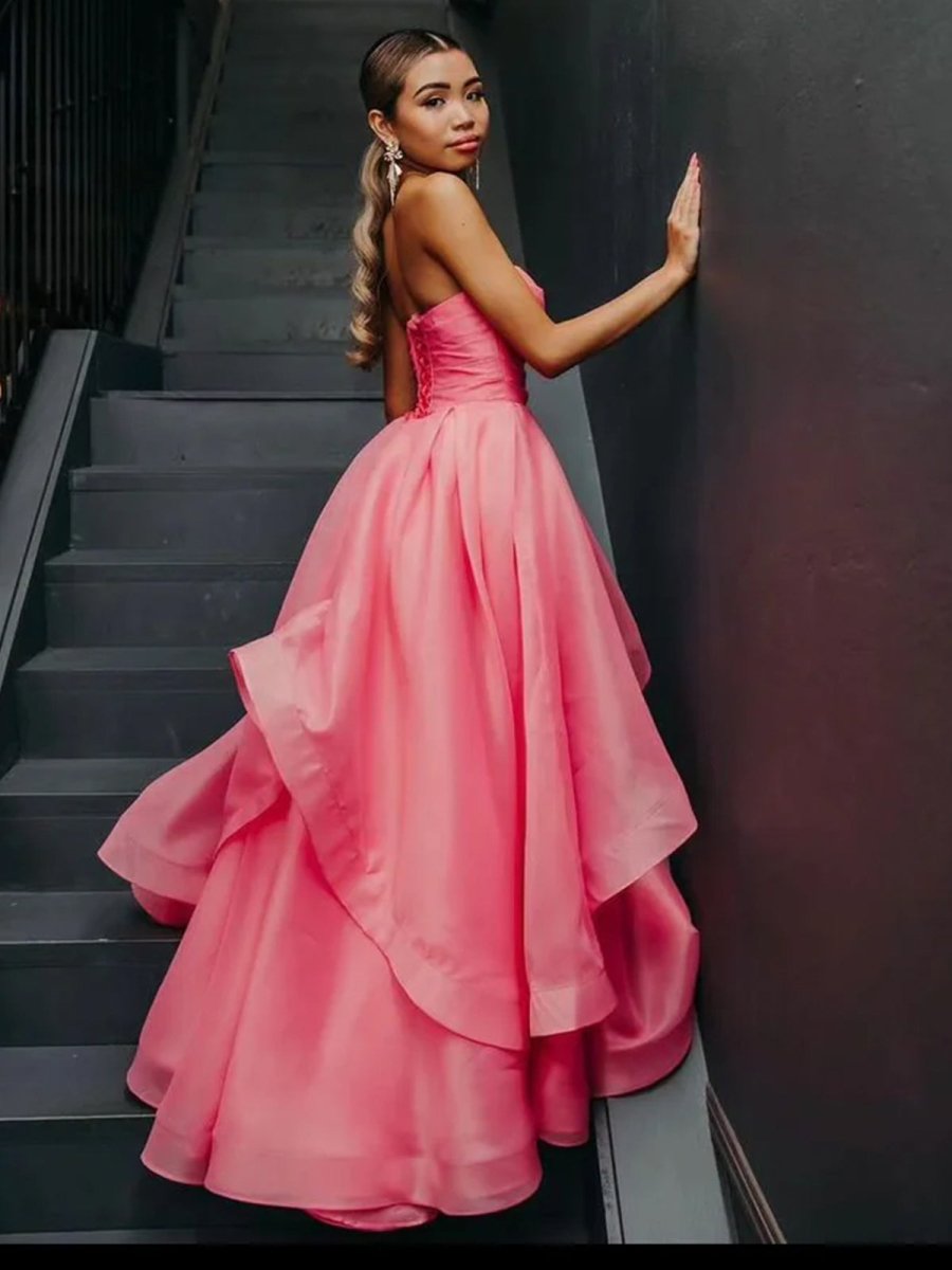 knee length dresses for ladies Elisa Light Pink A Line Strapless Organza Prom Dress