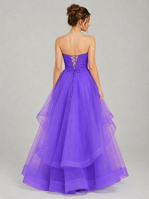 Light Pink A Line Strapless Organza Prom Dress - KissProm