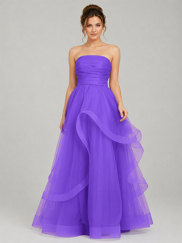 Light Pink A Line Strapless Organza Prom Dress - KissProm