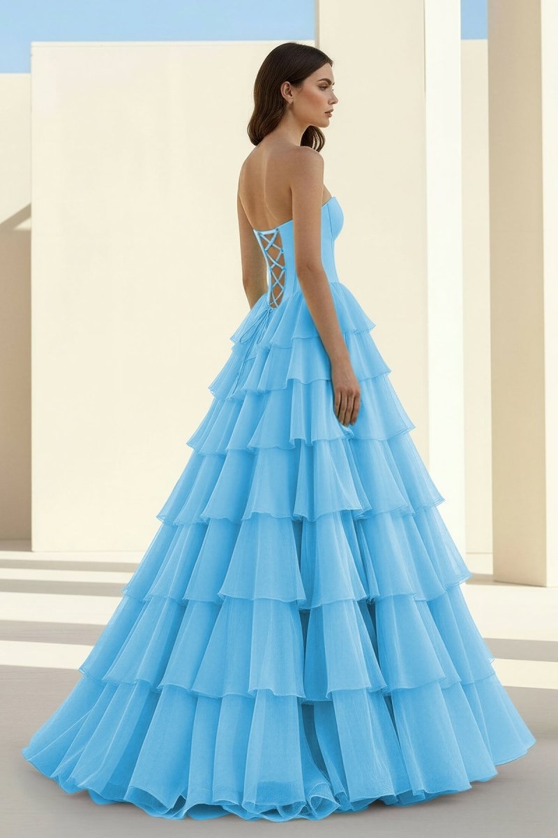 Ellira | Pink - Sweetheart A Line Chiffon Ruffled Long Formal Prom Dresses With Beading - KissProm