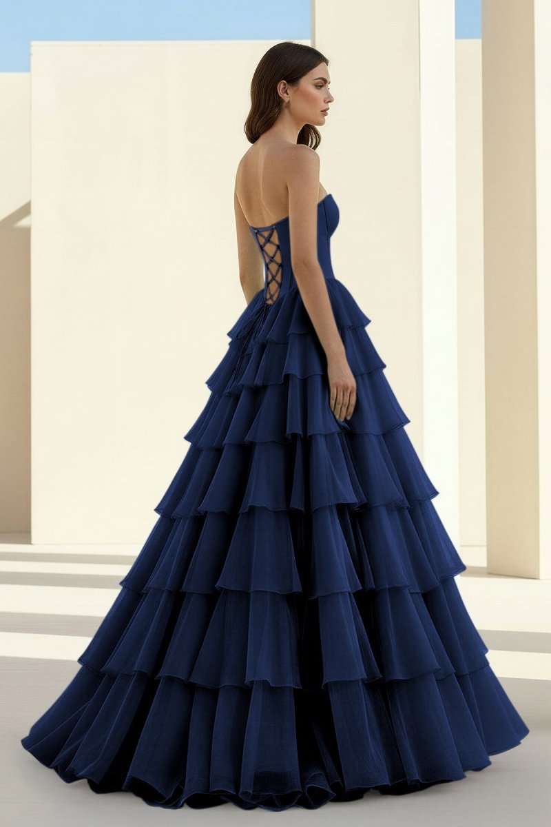 Ellira | Pink - Sweetheart A Line Chiffon Ruffled Long Formal Prom Dresses With Beading - KissProm