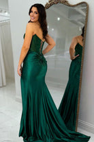 Ellison | Dark Green - Mermaid Scoop Neck Satin Beaded Long Formal Prom Dresses With Slit - KissProm