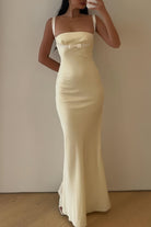 Ellora | Yellow - Square Neck Mermaid Satin Long Prom Dresses With Bowknot - KissProm