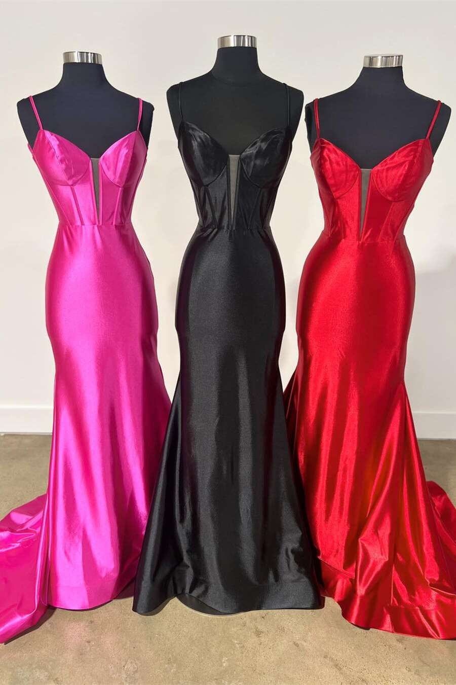Elori | Plunge Neck Black Satin Mermaid Long Prom Dress - KissProm