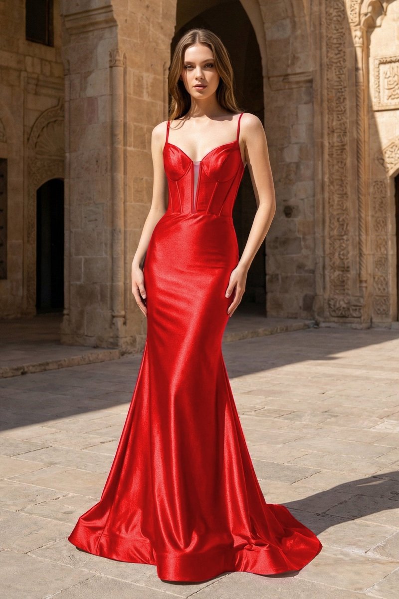 Plunge Neck Black Satin Mermaid Long Prom Dress - KissProm