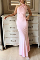 KissProm-Eloura Pink Halter Mermaid Satin Open Back Long Prom Dresses