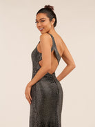 KissProm-Eluned Black One Shoulder Sheath Beaded Prom Dress With Split