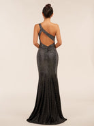 KissProm-Eluned Black One Shoulder Sheath Beaded Prom Dress With Split