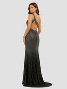 KissProm-Eluned Black One Shoulder Sheath Beaded Prom Dress With Split