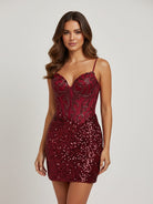 Elvia | Burgundy - Sheath V Neck Sequined Short Homecoming Dress with Beading