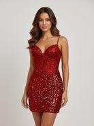 Elvia | Red - Sheath V Neck Sequined Short Homecoming Dress with Beading - KissProm