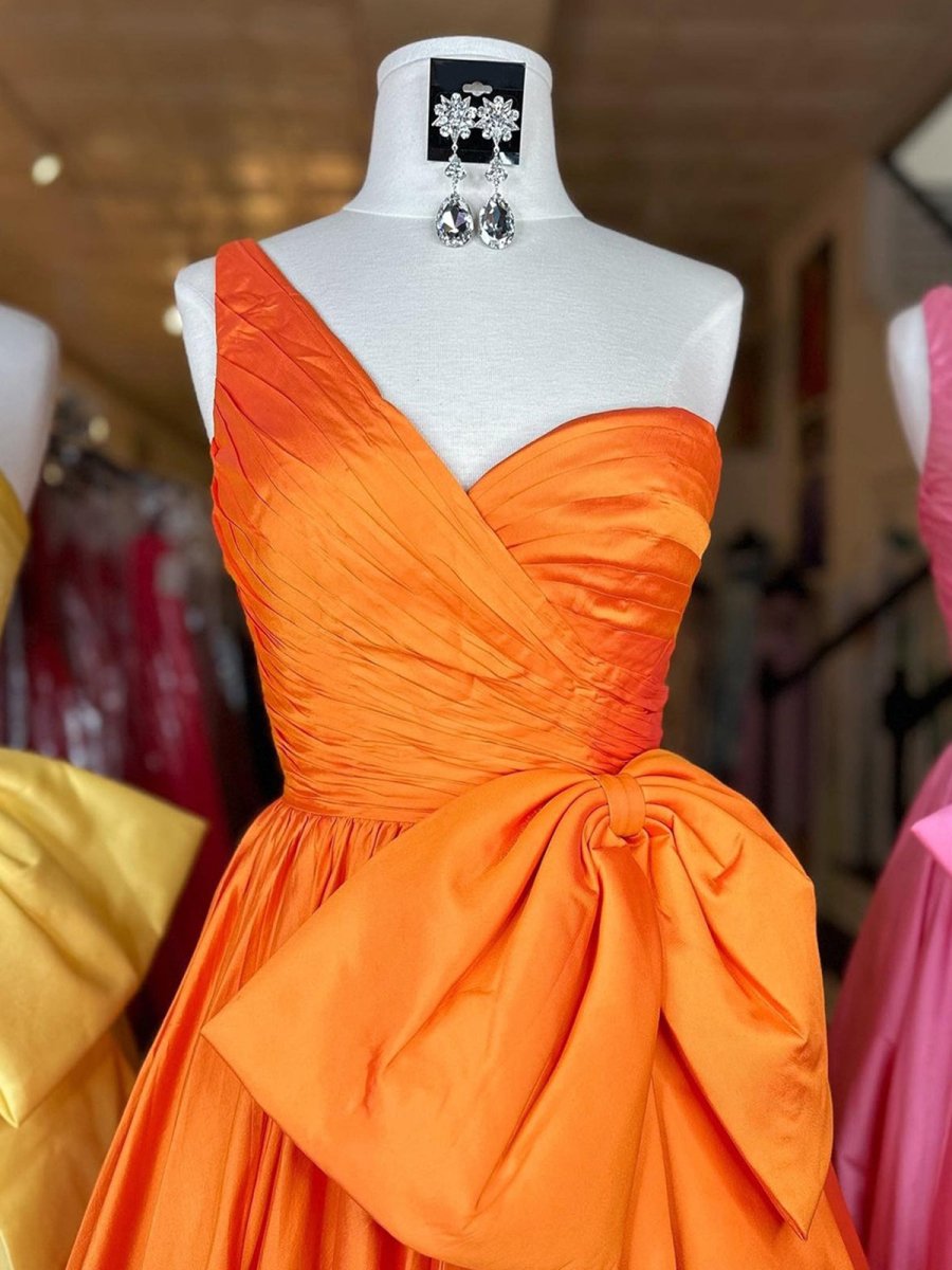 Elvinia | One Shoulder Satin A Line Prom Dress With Bow