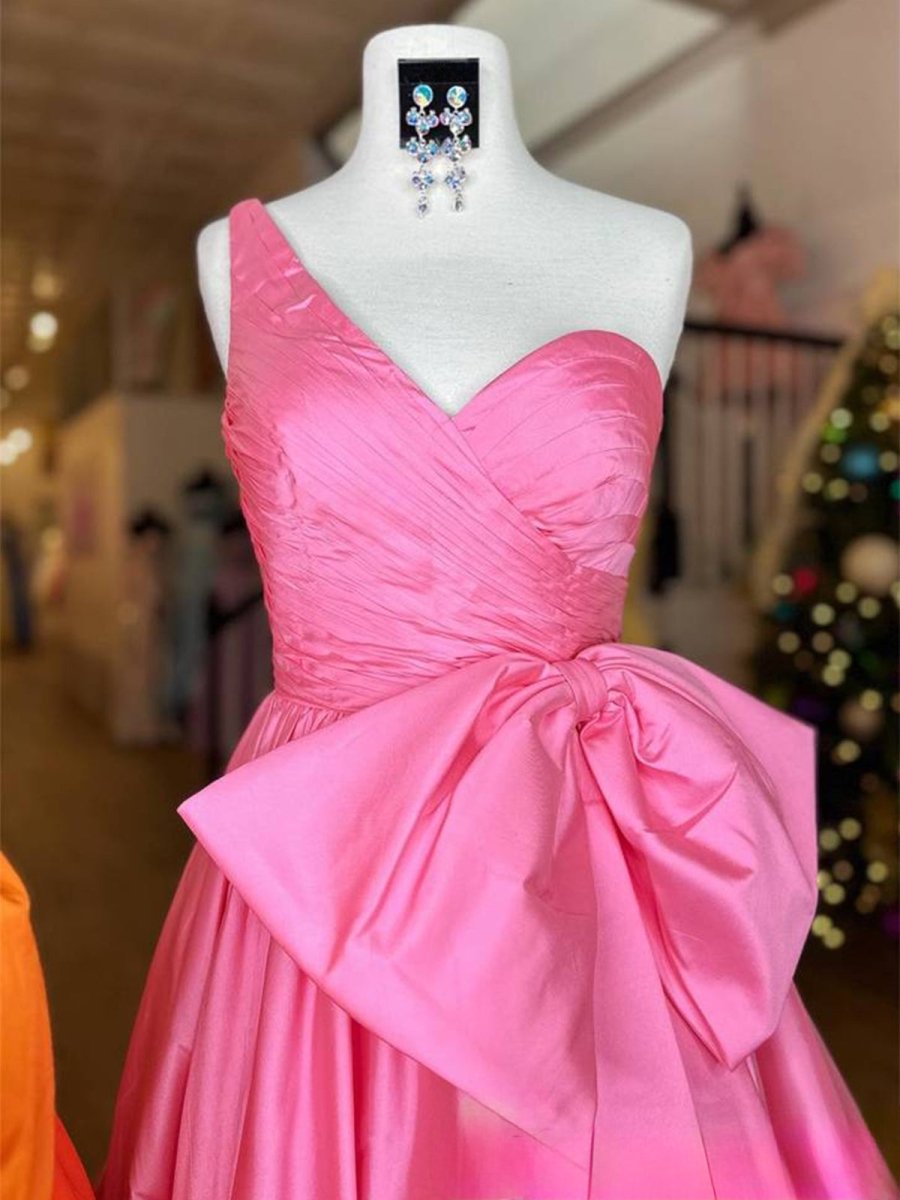 Elvinia | One Shoulder Satin A Line Prom Dress With Bow