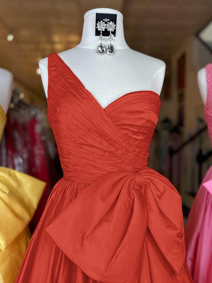 Elvinia | One Shoulder Satin A Line Prom Dress With Bow