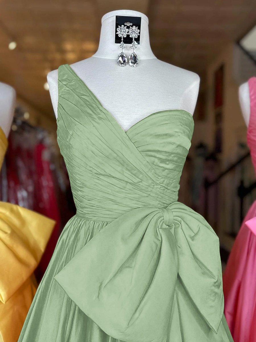 Elvinia | One Shoulder Satin A Line Prom Dress With Bow