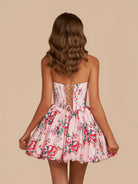 Elvy | Pink - A Line Sweetheart Floral Satin Bubble Hem Homecoming Dresses with Sequins