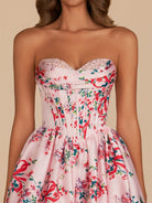 Elvy | Pink - A Line Sweetheart Floral Satin Bubble Hem Homecoming Dresses with Sequins
