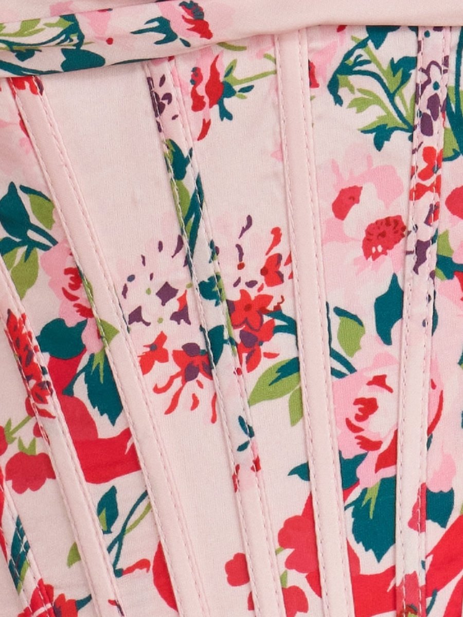 Elvy | Pink - A Line Sweetheart Floral Satin Bubble Hem Homecoming Dresses with Sequins