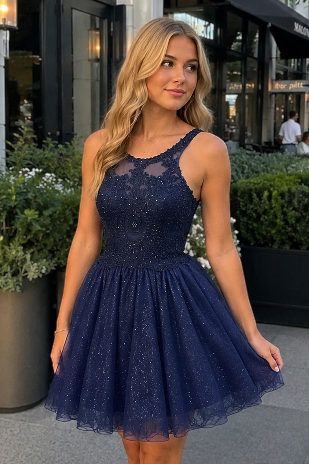 Embellished Embroidery Tulle Short Cocktail Dress - KissProm 