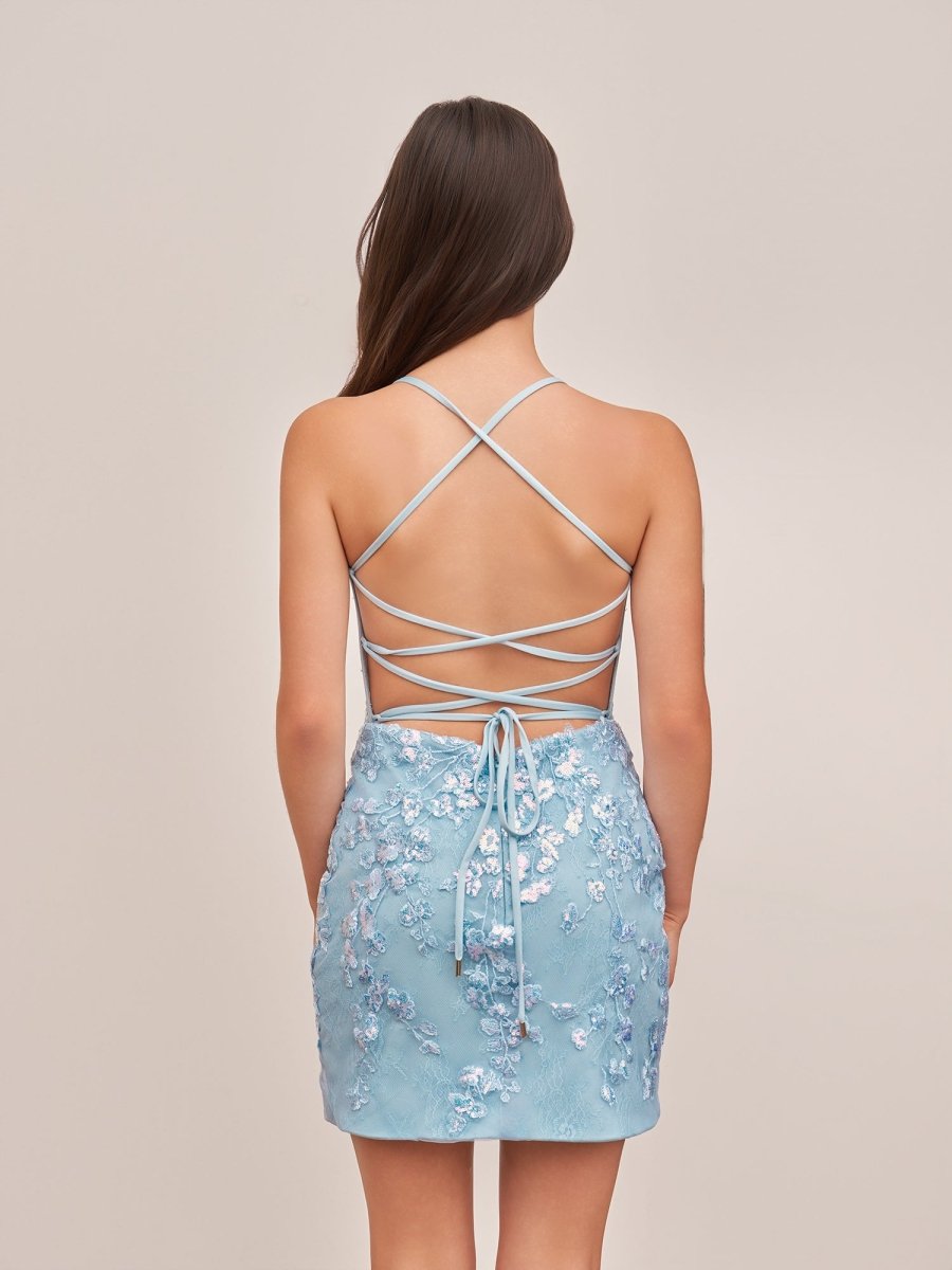 Scarlett Sheath Sky Blue Lace Corset Homecoming Dress Scarlett Sheath Sky Blue Lace Corset Homecoming Dress