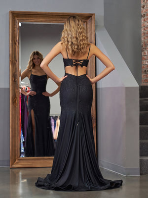 Mermaid Spaghettti Strap Beaded Satin Prom Dress with Slit - KissProm
