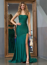 Mermaid Spaghettti Strap Beaded Satin Prom Dress with Slit - KissProm