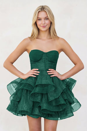 Emerald A-Line Tulle Short Homecoming Dress with Ruffles | KISSPROM