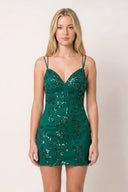 Emerald Bodycon V Neck Sequined Satin Mini Homecoming Dresses | KISSPROM
