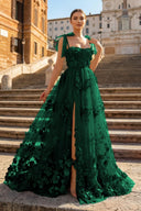 Scarlet Tulle A - line 3D Flower Long Prom Dress With Slit - KissProm