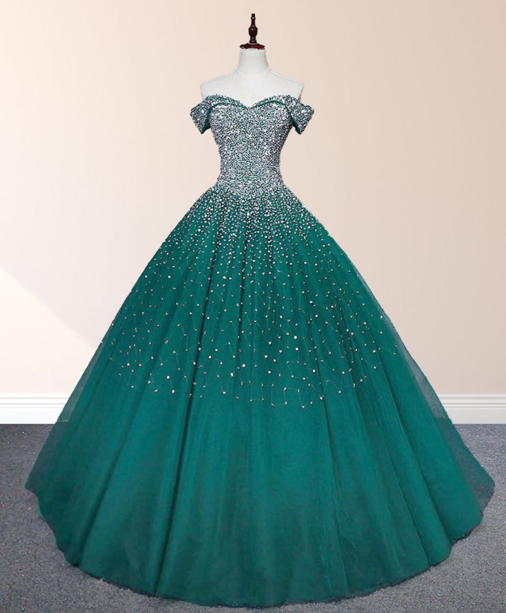 sachin and babi light blue dress Glitter Tulle Emerald Green and Gold Quinceanera Dress with Train main image 1