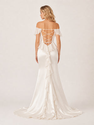 Ailani | Ivory Square Neck Ruffle Slit Prom Dress-KissProm