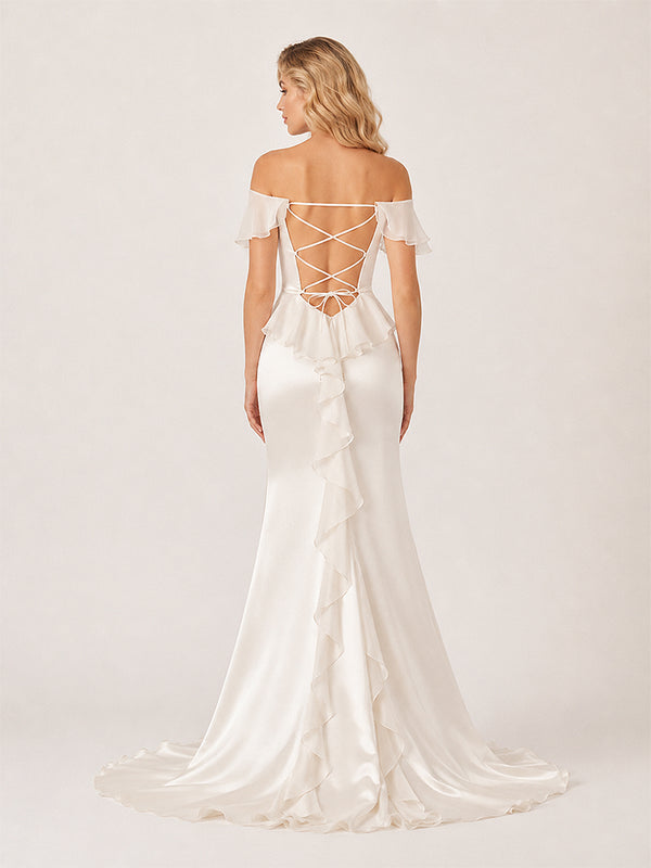 Ailani | Ivory Square Neck Ruffle Slit Prom Dress-KissProm